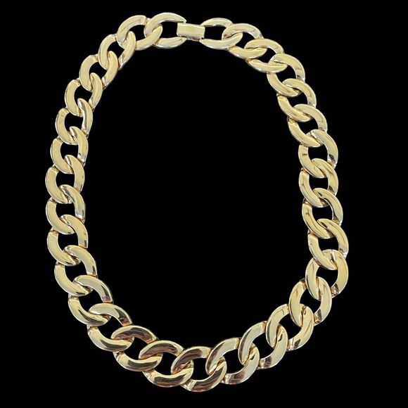 Vintage Napier Classic Oval Flat Link Chunky Necklace Gold Tone Marked Pat - Picture 1 of 4